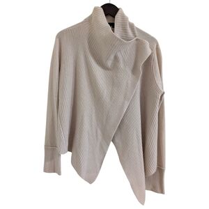 360 CASHMERE 100% Cashmere Asymmetric Wrap Drape Cardigan Sweater Ivory M